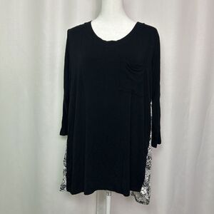 Soft Surroundings Tunic Women’s Medium Black White Floral 3/4 Sleeves Round Neck